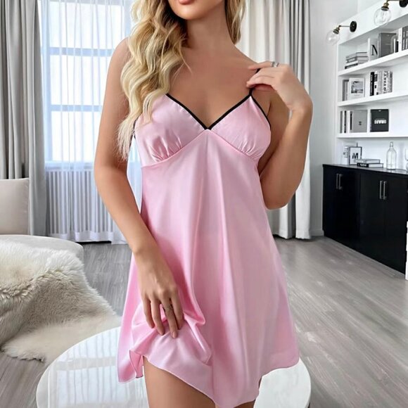 WOMENS SATIN PAJAMA LOUNGE SLEEPWEAR CAMI DRESS SPAGHETTI STRAP NIGHTGOWN SIZE M - Picture 1 of 4